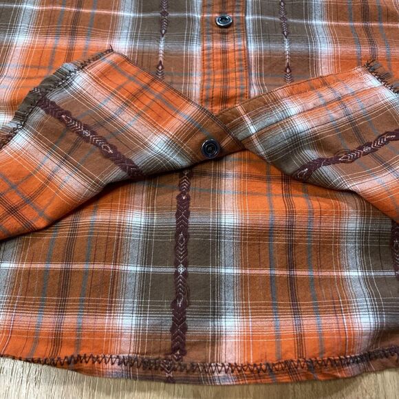 prAna Button Up Hiking Shirt (Men’s Size L) • Organic Cotton • Orange • Slim Fit - Picture 4 of 5